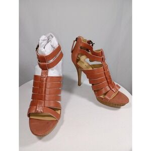 Nine West Shoes Womens‎ Size 8 Brown Strappy High Heel Sandal Buckle Zip Dressy